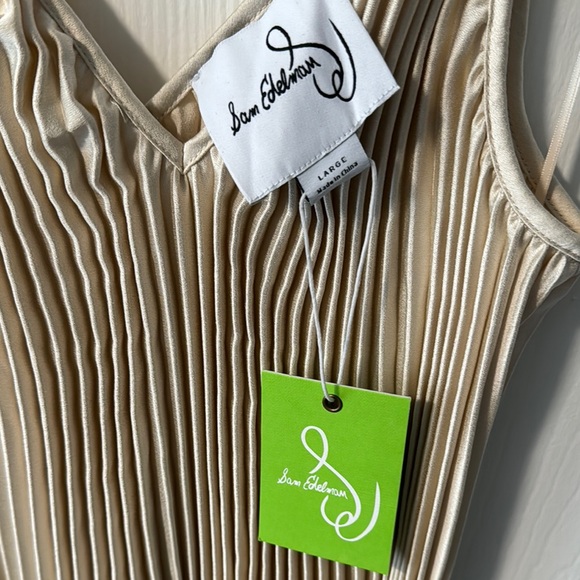 SAM Tan Pleated Ruffled V-Neck Knee-Length Sundress - Picture 5 of 5